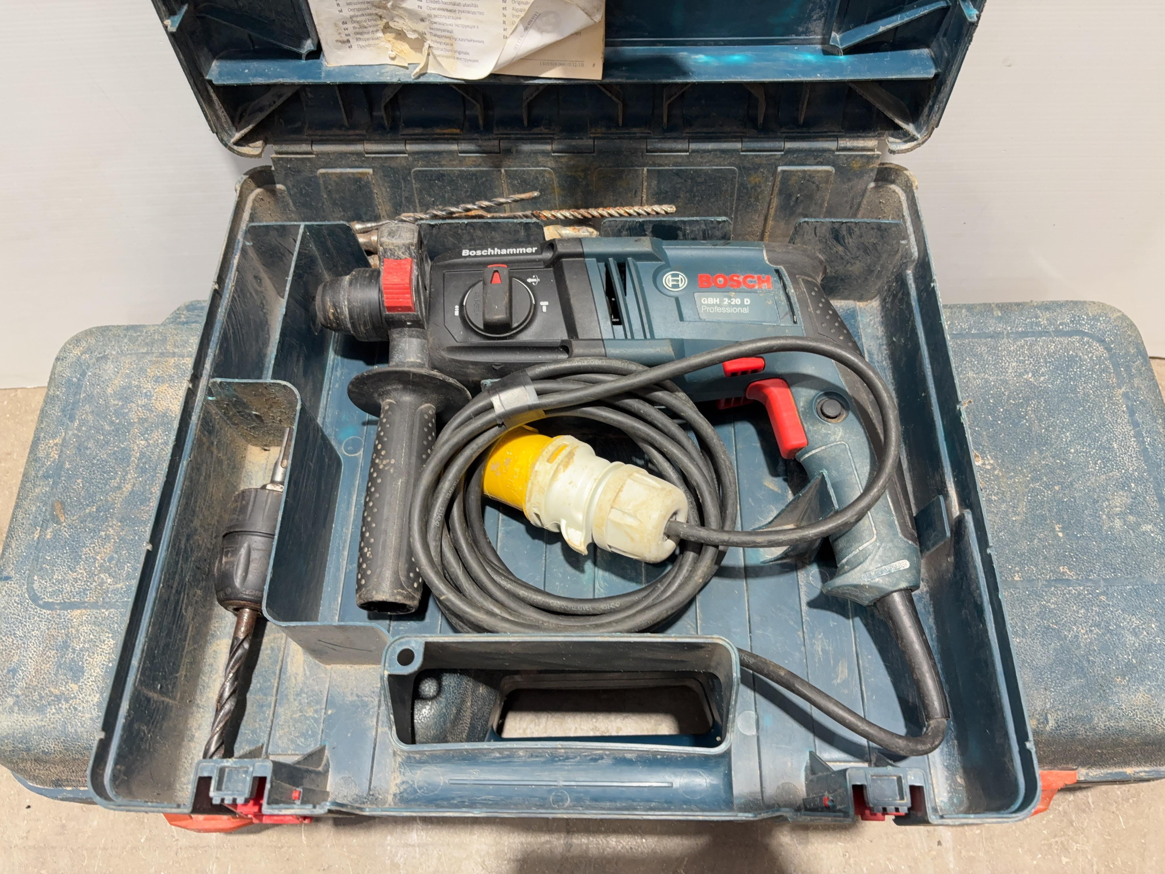 Bosch GHB 2-20D 110v hammer drill and a Bosch GWS 20-180 110v angle grinder - both in carry cases - photo 1