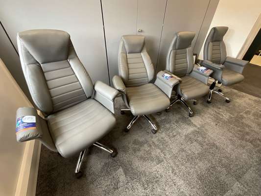 4 x Grey Leather Effect Swivel Armchairs