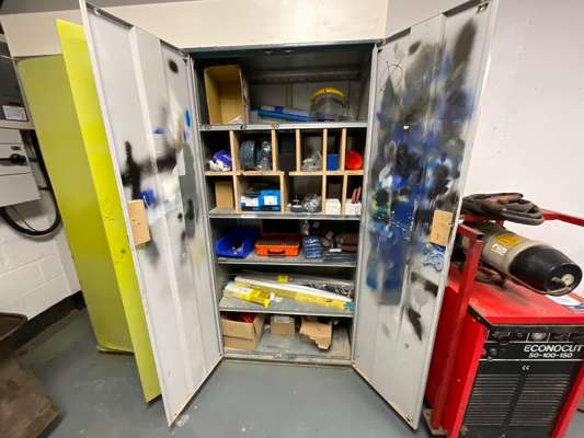 Metal Double Door Cabinet & Contents
