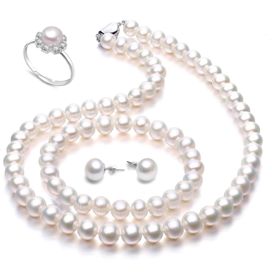 $1,750 New Freshwater Cultured White Pearl 4-Piece Set in Box - UGL CERT