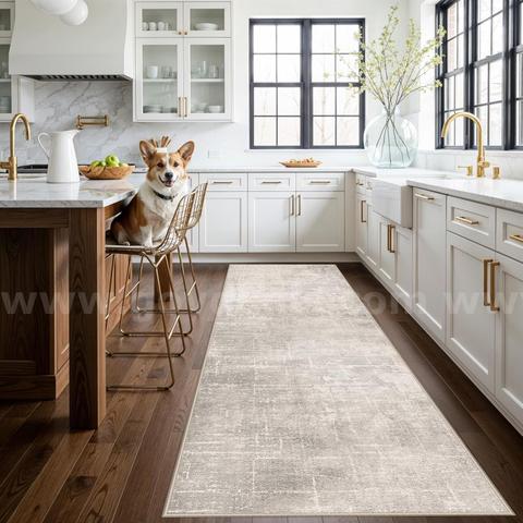 Brand New - Abstract 3'x10' Kitchen Rug Runners, Non-Slip Hallway Carpet, Beige/Cream - Shipping Available