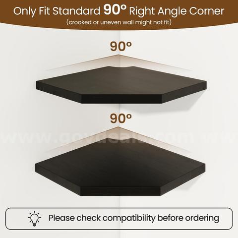 Brand New - Set of 2 - Solid Oak Wood Floating Corner Shelf with Cable Hole, 8.5in, Black - Shipping Available