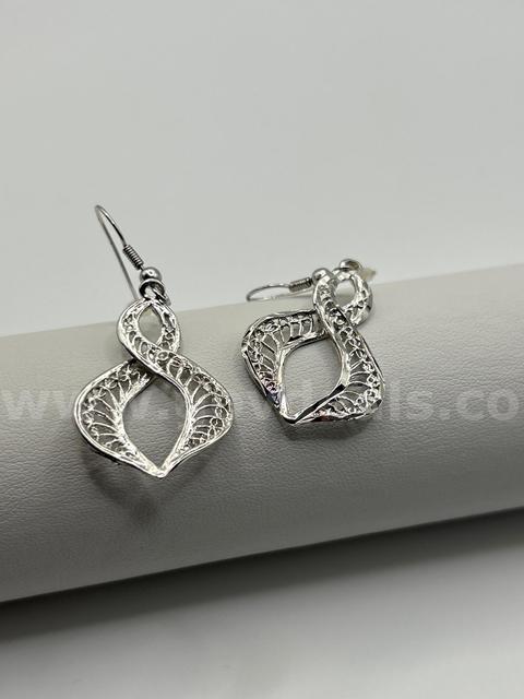 Rhodium Clad (Silver) Fancy Detailed Earrings.