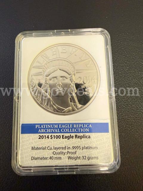 2014 $100 PLATINUM EAGLE REPLICA ARCHIVAL COLLECTION COIN PROOF