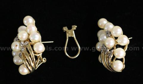 14K Yellow Gold Akoya Pearl & Diamond Earrings, 14.9 Grams