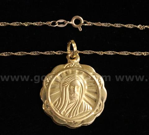 18K Yellow Gold Swirl Necklace With Jesus Design Pendant, 5.4 Grams
