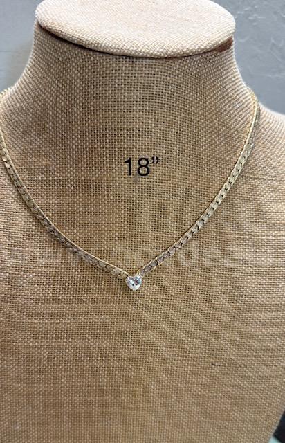 Stunning, Real 24k Gold Filled, CZ Heart Solitaire on a 18" Flex Necklace