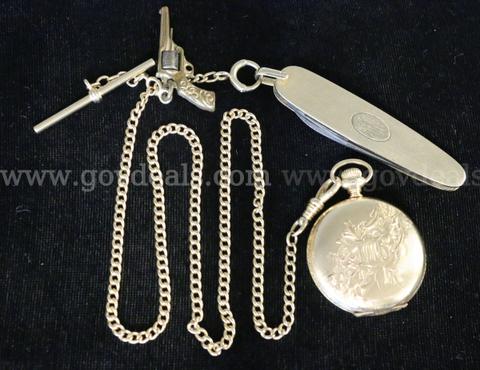 Vintage 14k Yellow Gold Waltham Pocket Watch & Chain, Currently Running - 72.4g