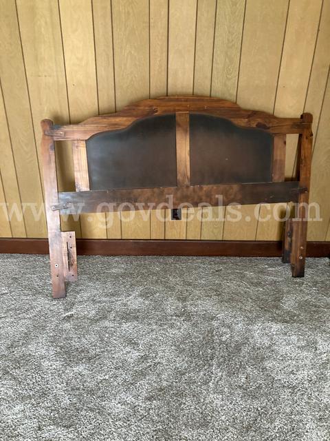 Bed Frame + Wooden Headboard + Metal Cabinet + Shelf