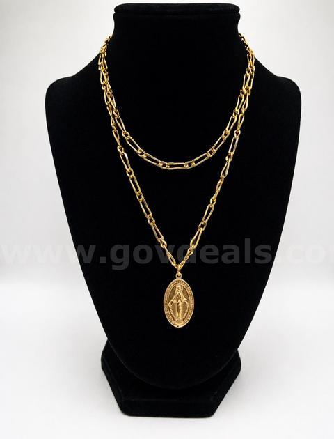 30” Paper Clip Style Necklace W/Religious Pendant, 24k Real Gold Filled.