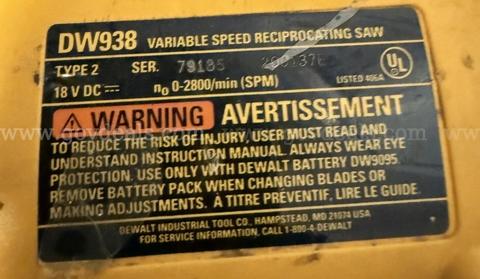 Dewalt Vaviable speed reciprocating saw