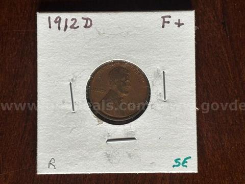 1912-D Lincoln Wheat Penny Denver Mint Fine+ Grade Estate Collection Single Coin S/H