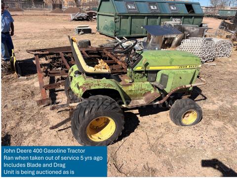 John Deere 400 Gasoline Tractor with Blade & Drag