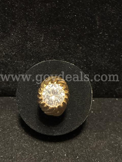 Size 6 1/2, Menβs, Large CZ Swirl Solitaire Ring, Real 24K Real Gold Filled