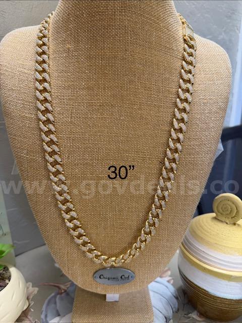 Gorgeous, Rare, 30 Inch, CZ, Bling Bling, Curb Link Necklace, Real 24k Gold Filled