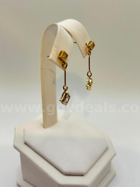 Dangling Drop CZ Earrings, 24K Real Gold Filled