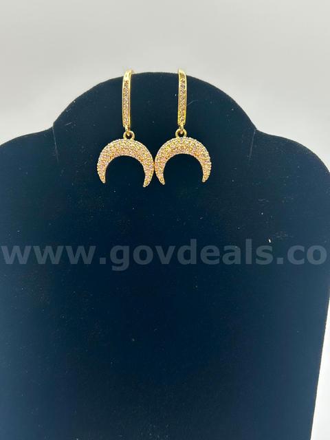 FREE SHIP W/WIN!! Crescent CZ  Drop Earrings 24K Real Gold Filled.