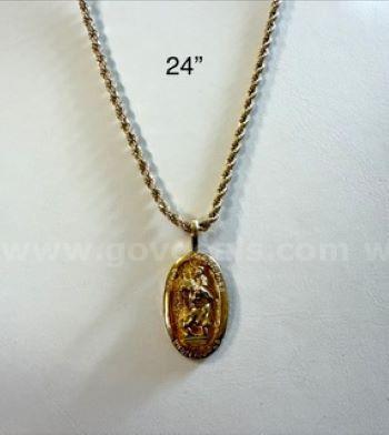 Beautiful, 4MM, 24 Inch, Diamond Cut Rope Chain, W/St. Christopher Pendant, Real 24k Gold Filled