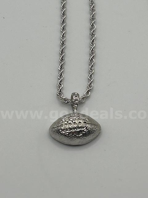 Gorgeous, Rhodium Clad (Silver), 18” , Rope Necklace W/Football Charm.