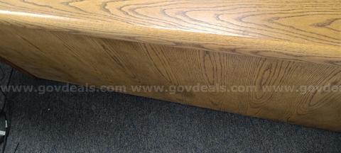 Heavy Wood Cabinet, Brown Wood Desk Stand (Damaged) & Desk Shelf