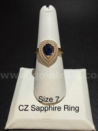 Gorgeous, Ladies, Size 7, CZ Sapphire Ring W/Accents, Real 24k Gold Filled
