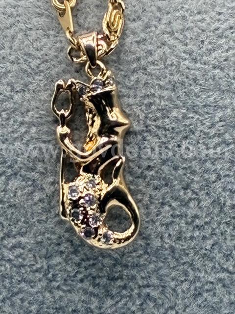 Gorgeous, 22”, Byzantine Chain W/ Aquarius CZ. 24K Real Gold Plated.