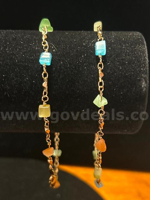 SET of 9β Color Stone Link Bracelets. 24K Real Gold Plated
