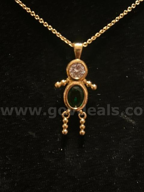 20” Dainty Chain Necklace W/ May CZ  BIRTHSTONE Little Boy Pendant, 24K Gold Filled.