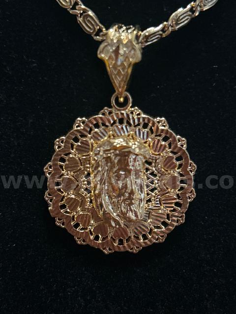 24”, Byzantine Link Necklace W/ Jesus Pendant. 24K Gold Filled.