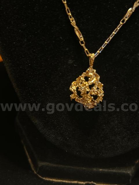 Beautiful, 22” Station Chain Necklace W/Gold Nugget Pendant, 24k Gold Filled.