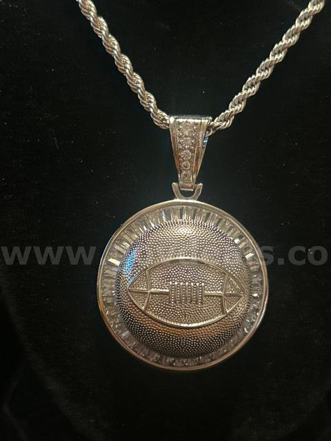 Rhodium Clad, 4MM, 24β Rope Chain W/With CZ Football Pendant
