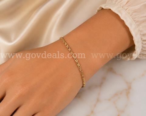 8 Inch , Ladies, Greek Key Link Bracelet 24K Real Gold Plated