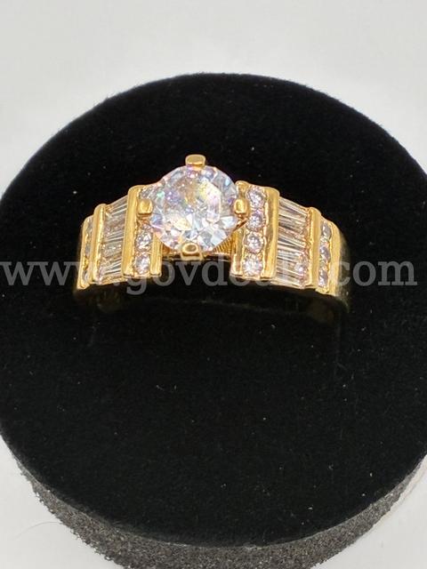 Stunning Ladies, Size 9 CZ Solitaire Baguette Engagement Ring. 24k Real Gold Plated.