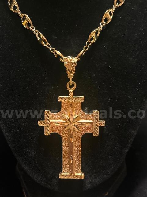 23β Gucci-Style Necklace W/ Large Diamond-Cut Cross Pendant. 24k Real Gold Filled.