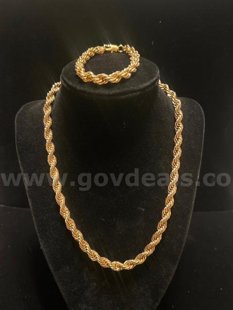 6mm, 18 Inch & 7” Diamond Cut Rope Necklace & Bracelet SET!! 24k Real Gold Filled