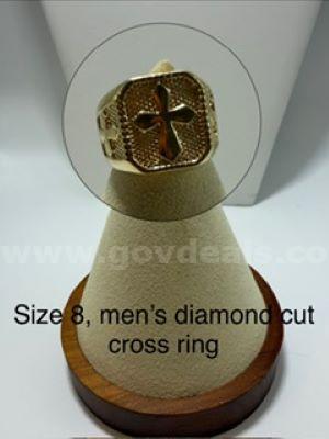Gorgeous, Men's, Size 8, Real 24k Gold Filled, Diamond Cut Cross Ring