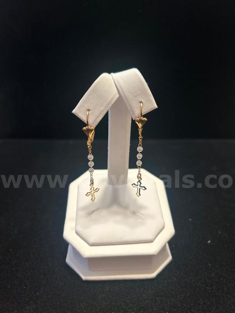 Gorgeous, Dangling Pearls W/Cross Earrings, 24K Real Gold Filled