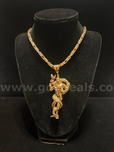22", Byzantine Chain, W/ Serpent Warrior Pendant. 24K Real Gold Filled, FREE SHIPPING W/ Buy it Now