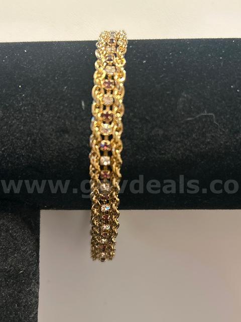 7 3/4”, Rope Tennis Bracelet W/Clear and Purple CZ Stones. 24k Real Gold Filled.