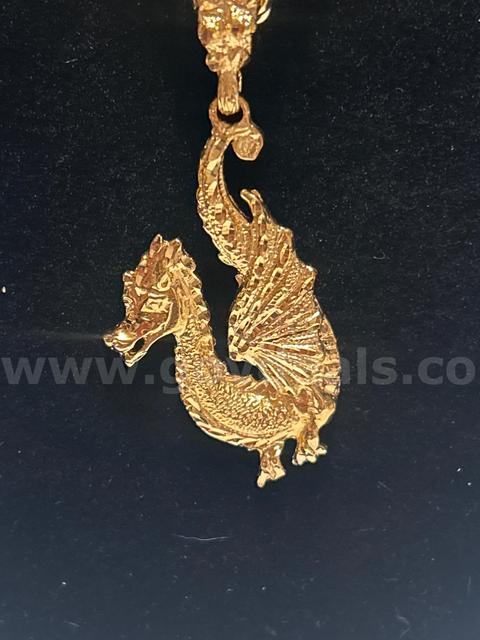 30” Figaro Necklace W/ Dragon Pendant, 24K Real Gold Filled. FREE SHIPPING W/BUY NOW!!!