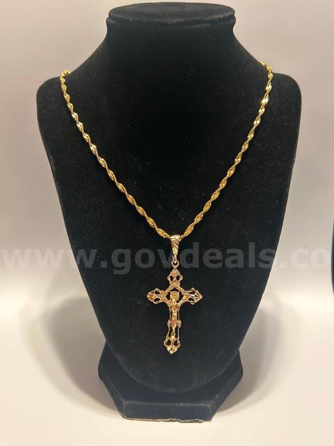 24”, Whisper Necklace W/ Jesus Cross Pendant, 24K Gold Filled.