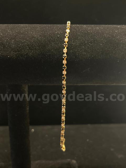 10.5 Inch Onyx and Diamond CZ Anklet 24K Real Gold Filled