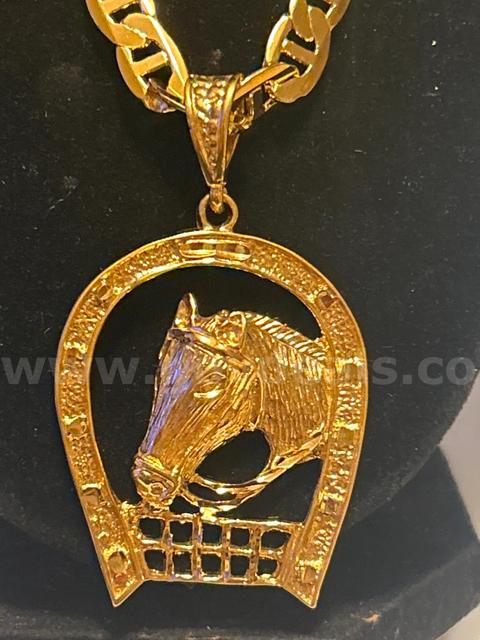 18β Large Italian Maritime Necklace W/ XL Horse Shoe Pendant. 24K Gold Filled.