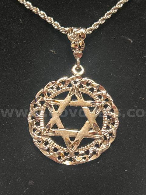 18β Rhodium Clad (Silver) 2mm, French Rope, W/ Large Star of David Pendant