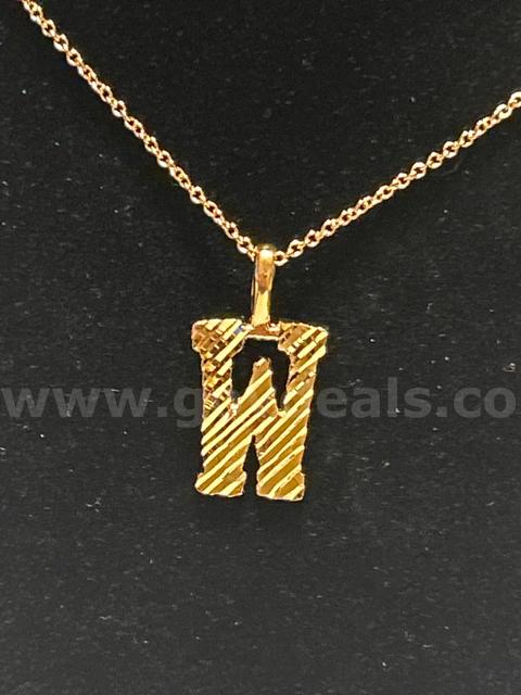 24” Dainty Chain Necklace W/ Diamond Cut Initial “W” Pendant. 24K Real Gold Filled