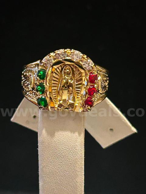 Size 9.5, Men’s, Lady Guadalupe CZ Ring, 24K Gold Filled