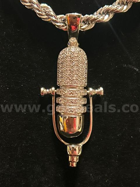 6mm, 22โ French Rope, W/ XL CZ Microphone, Rhodium Clad (Silver) FREE SHIPPING W/ BUY NOW