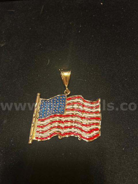 CELEBRATE 250 YEARS! Large USA Flag Pendant, 24k Real Gold Filled, FREE SHIPPING WITH BUY NOW