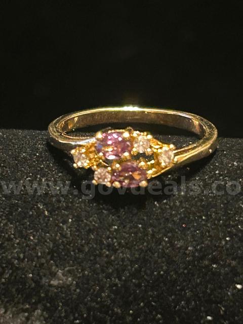 Size 10.5, CZ, Feb Birthstone Ring. 24K Real Gold Filled.