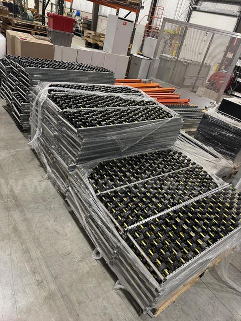 244 Piece Lot of Pallet and Container Racking, Interroll Rollers